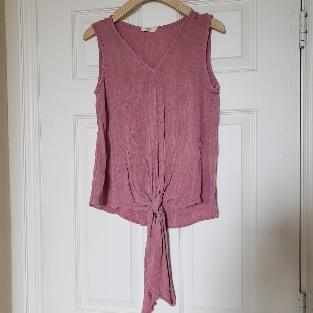 Entro Women's Dusty Rose Tie Front V-neck Sleeveless Blouse - Size Small